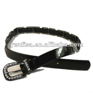 women's PU belt with black PU, clear rhinestones, alloy accessoris with gun-metal